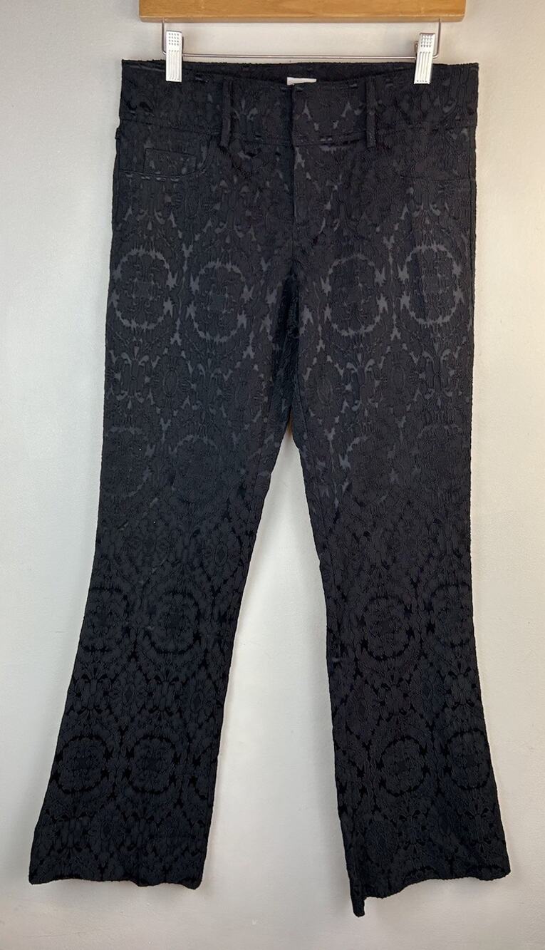 VTG Y2K Cache Womens Black Pants Jacquard Sz 6 Flare Bootcut Textured Whimsigoth